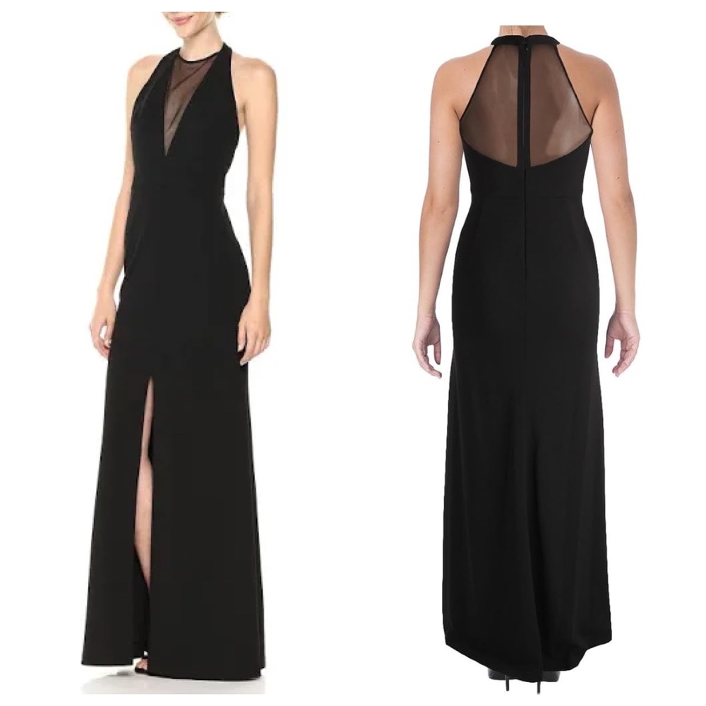 NWT VERA WANG Sleeveless Dress Floor-length Gown Deep V Halter Neck Black Size 4